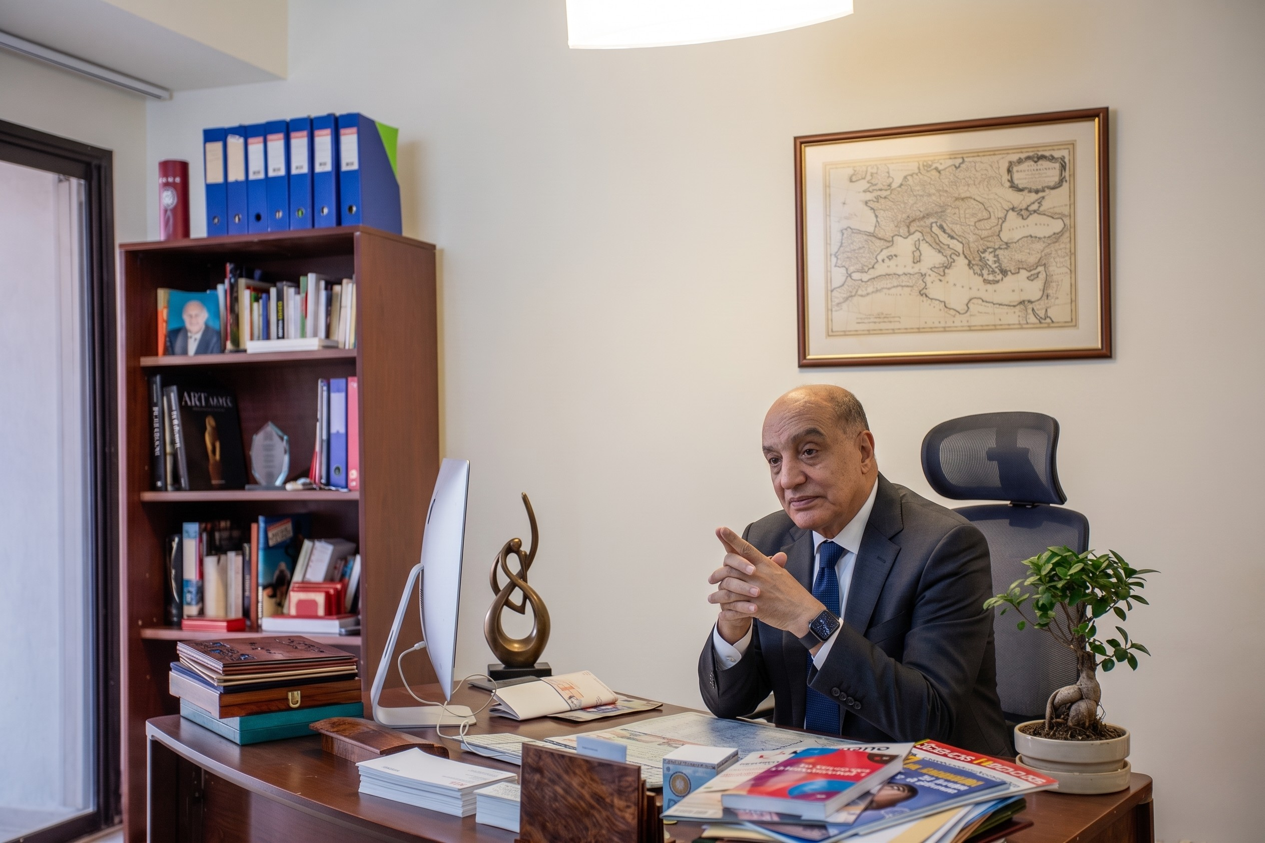 Le Professeur Farid El Massioui, psychologue à Fès, dans son cabinet